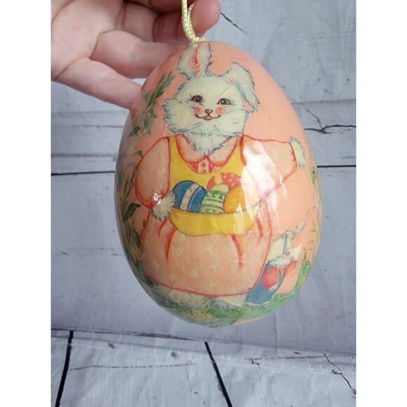 Decopage paper mache Egg Ornament Bunny With Eggs - Picture 3 of 7